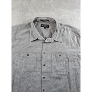 Brandini Shirt Mens XXL 2XL Gray Faux Suede Button Up Long Sleeve Pocket